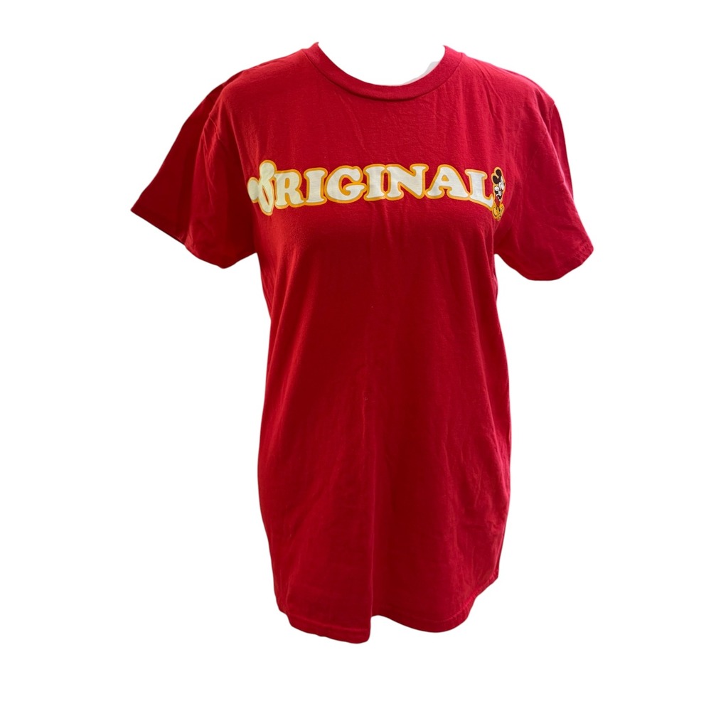 Disney Mickey Mouse Original Graphic T-Shirt Red Cotton Short Sleeve Small